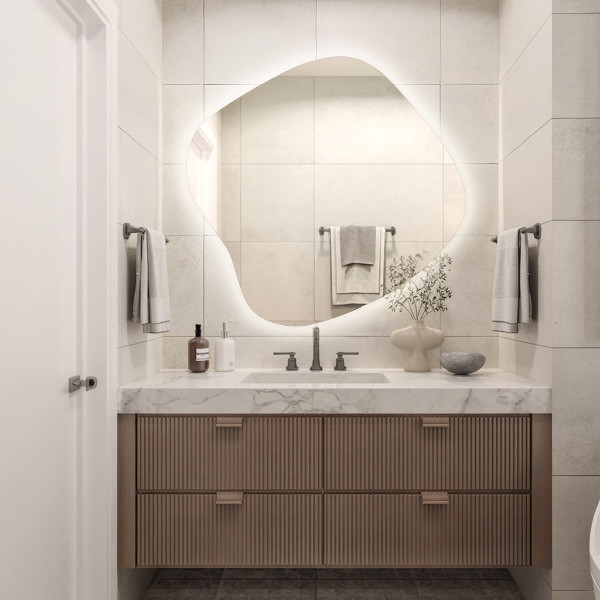 Oregelbunden spegel med led 77x77 cm