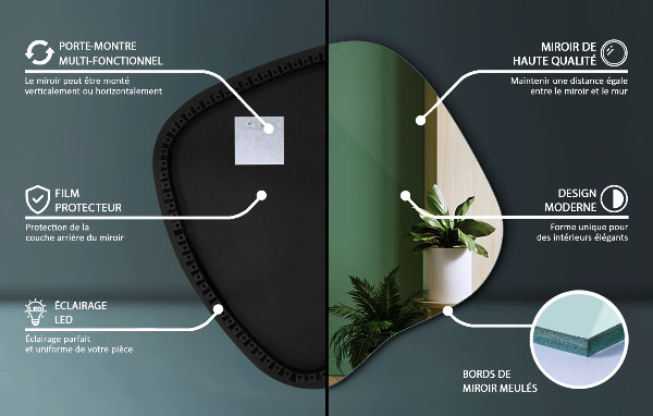 Oregelbunden spegel med led 77x77 cm