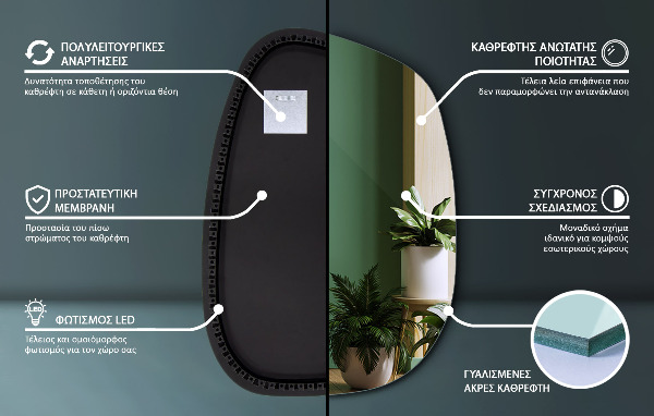 Oregelbunden spegel med LED 55x38 cm