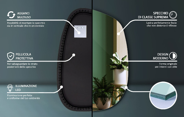 Oregelbunden spegel med LED 68x47 cm