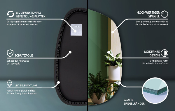 Oregelbunden spegel med LED 79x57 cm