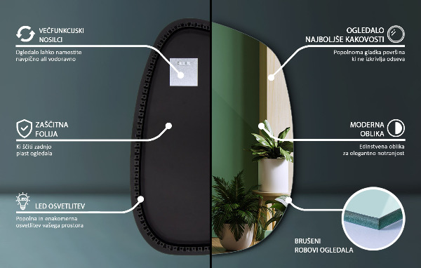 Oregelbunden spegel med LED 79x57 cm