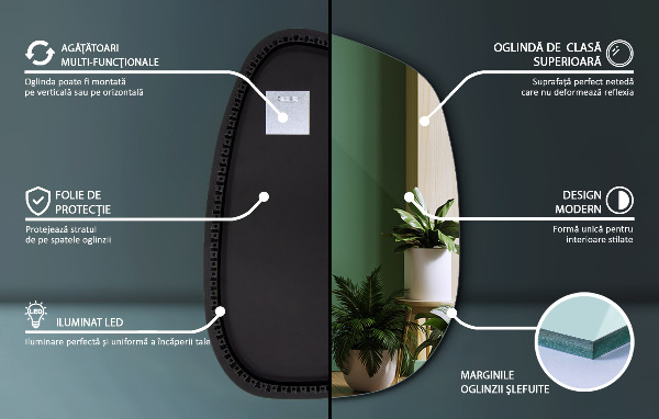 Oregelbunden spegel med LED 79x57 cm