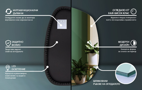 Oregelbunden spegel med LED 91x66 cm