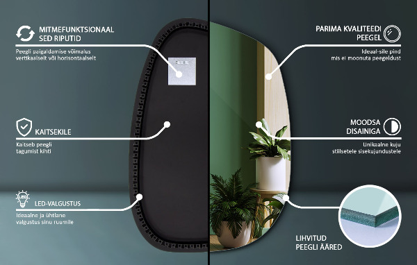 Oregelbunden spegel med LED 91x66 cm