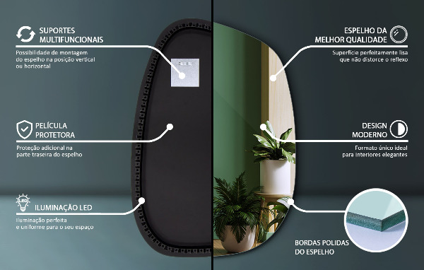 Oregelbunden spegel med LED 91x66 cm