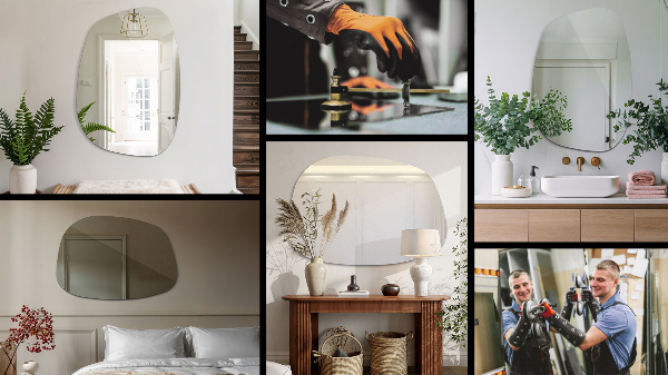 Oregelbunden spegel i form av en fläck 49x34 cm