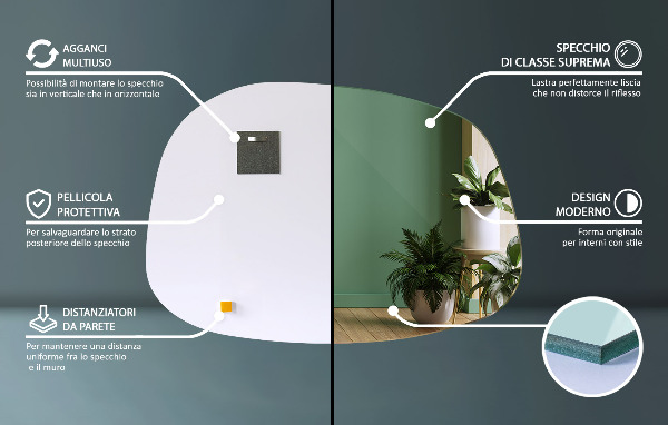 Oregelbunden spegel i form av en fläck 68x47 cm