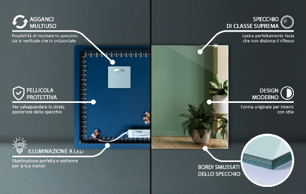 Rektangel spegel modern 80x60 cm