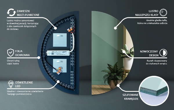 LED Halvcirkel Spegel 25x50 cm