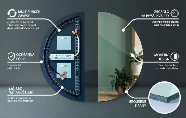 LED Halvcirkel Spegel 30x60 cm