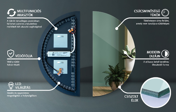 LED Halvcirkel Spegel 45x90 cm