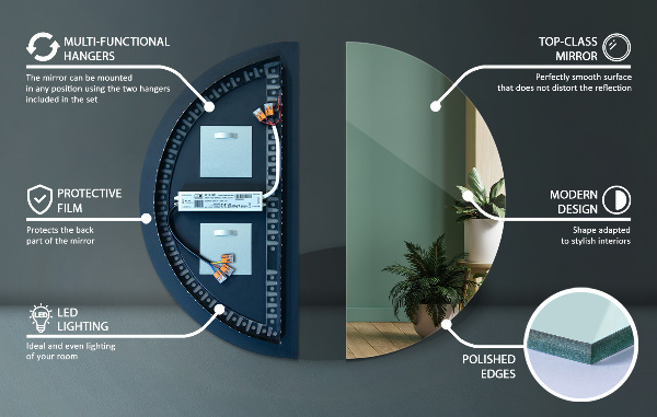 LED Halvcirkel Spegel 45x90 cm