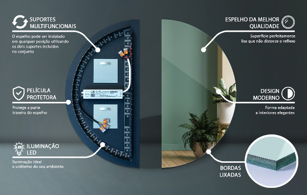 LED Halvcirkel Spegel 45x90 cm