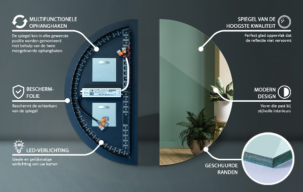 LED Halvcirkel Spegel 50x100 cm