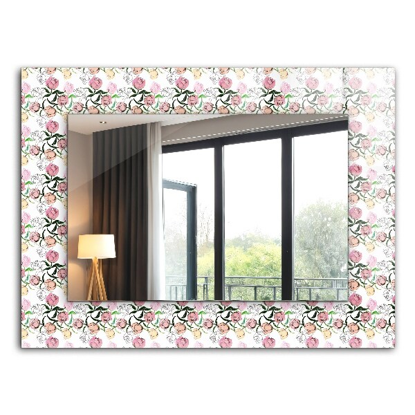 Rektangulär spegel med tryckt ram Blommotiv