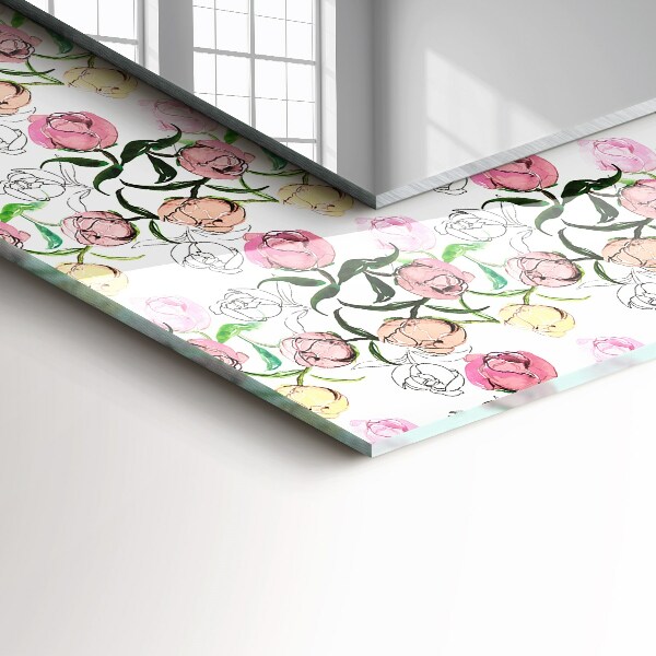 Rektangulär spegel med tryckt ram Blommotiv