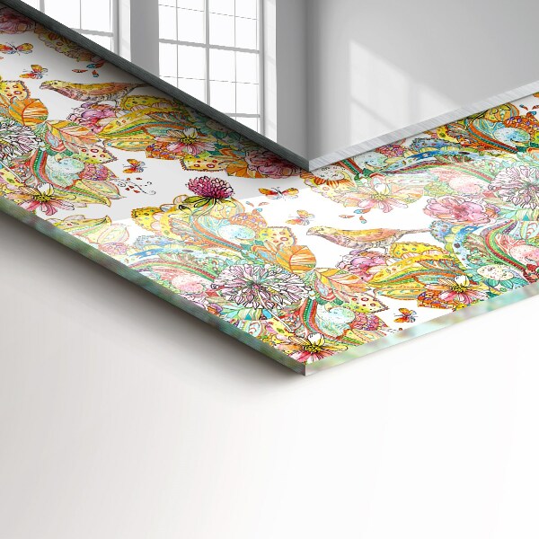 Rektangulär spegel med tryckt ram Färgglada fjärilsblommor