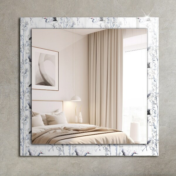 Spegel med tryckt ram Tranor och bambu