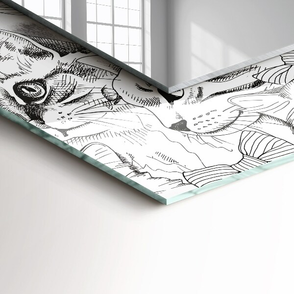 Spegel med tryckt ram Katter med fjärilar