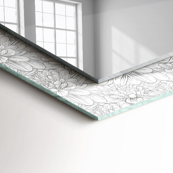 Rektangulär spegel med tryckt ram Monokromt blommönster