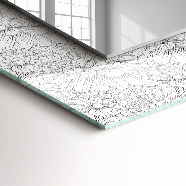 Rektangulär spegel med tryckt ram Monokromt blommönster