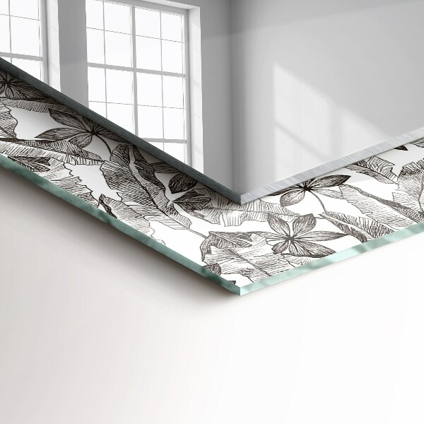 Rektangulär spegel med tryckt ram Blad och blommor