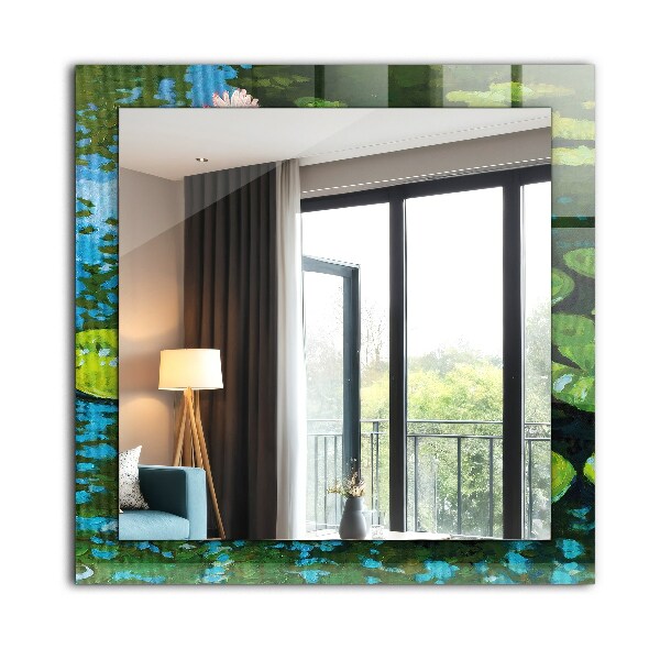 Rektangulär spegel med tryckt ram Näckrospulver