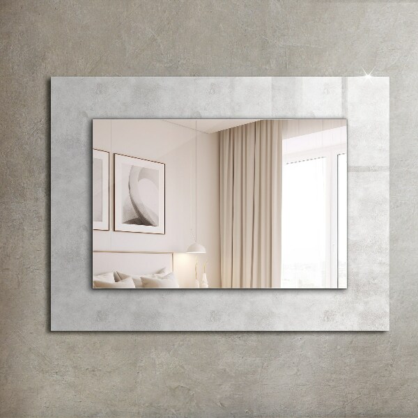 Rektangulär spegel med tryckt ram Motiv på grått tyg