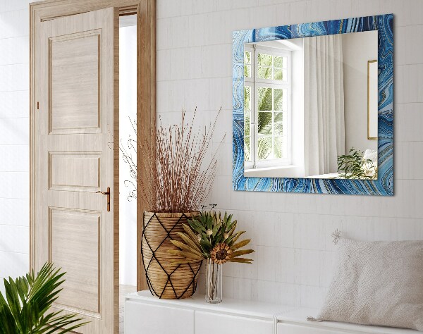 Rektangulär spegel med tryckt ram Blått abstrakt mönster