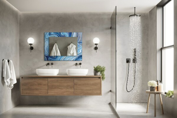 Rektangulär spegel med tryckt ram Blått abstrakt mönster