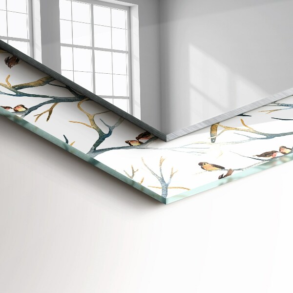 Spegel med tryckt ram Fåglar på grenarna