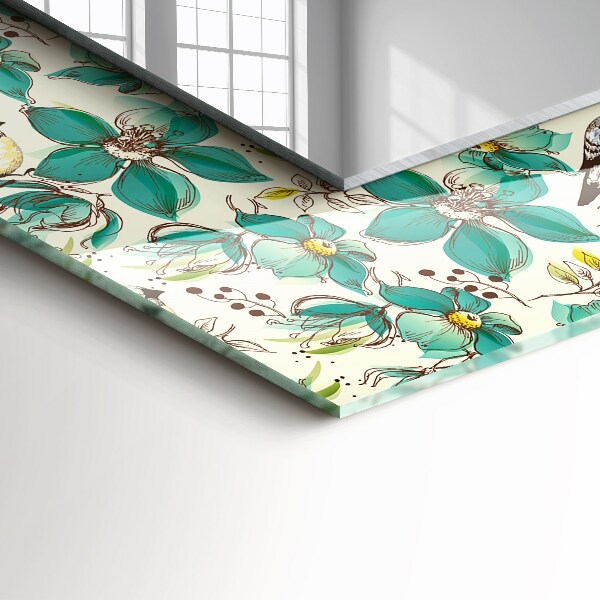 Rektangulär spegel med tryckt ram Fåglar och blommor