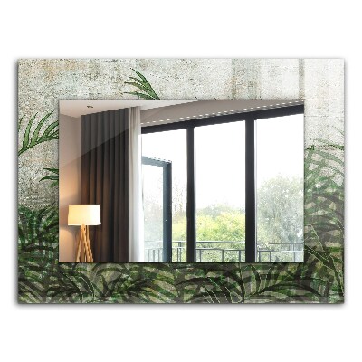 Rektangulär spegel med tryckt ram Gröna ormbunksblad