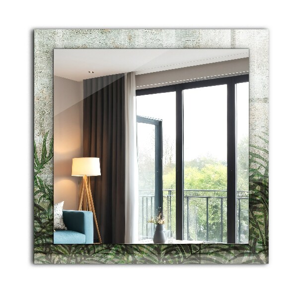 Rektangulär spegel med tryckt ram Gröna ormbunksblad