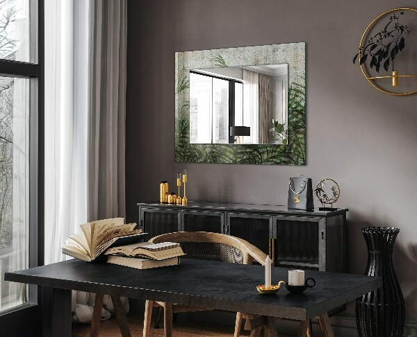 Rektangulär spegel med tryckt ram Gröna ormbunksblad