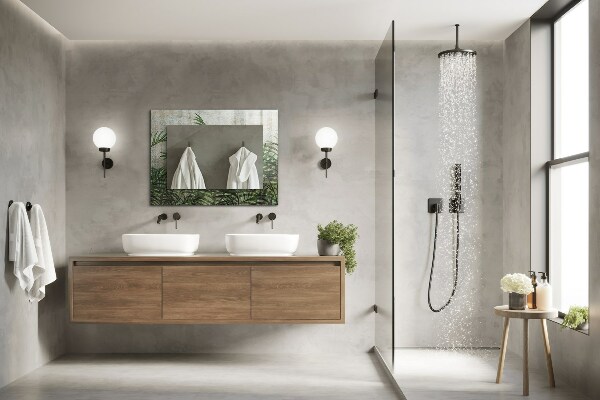 Rektangulär spegel med tryckt ram Gröna ormbunksblad