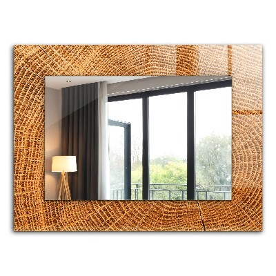 Rektangulär spegel med tryckt ram Tvärsnitt av ringarna på en trädstam