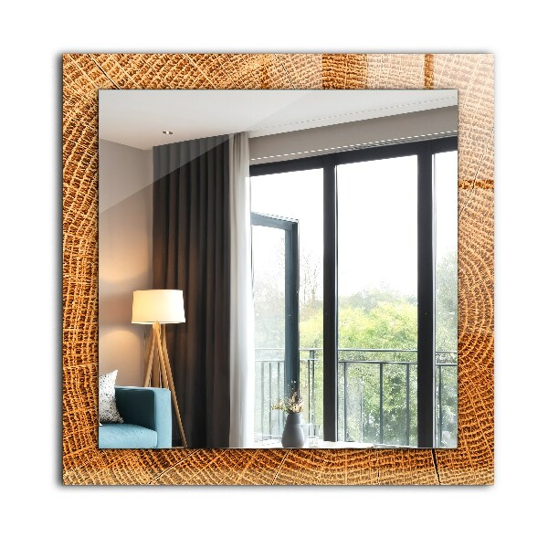 Rektangulär spegel med tryckt ram Tvärsnitt av ringarna på en trädstam