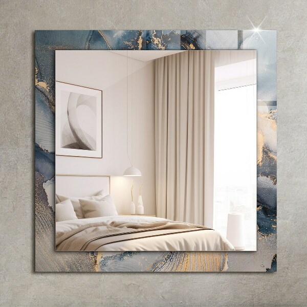 Rektangulär spegel med tryckt ram Blå abstrakt konst