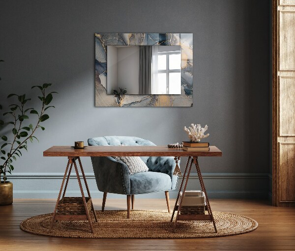 Rektangulär spegel med tryckt ram Blå abstrakt konst