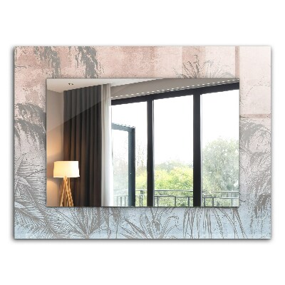 Rektangulär spegel med tryckt ram Växter i pastellfärger