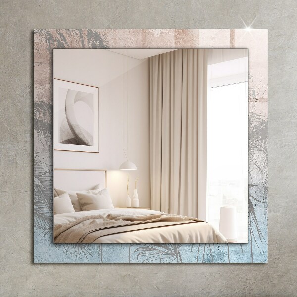 Rektangulär spegel med tryckt ram Växter i pastellfärger