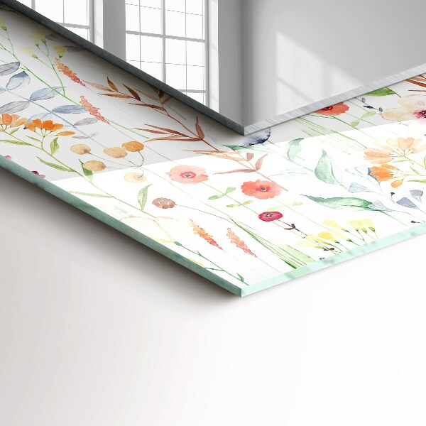 Rektangulär spegel med tryckt ram Blommor med akvarellmotiv