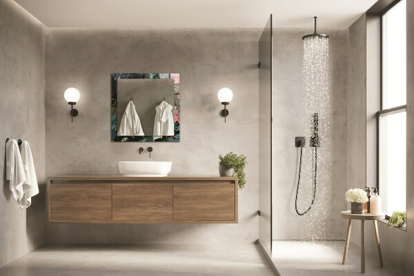 Spegel med tryckt ram Papegojor med en tiger i djungeln