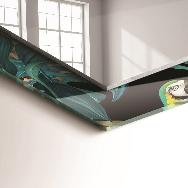 Spegel med tryckt ram Papegojor med en tiger i djungeln