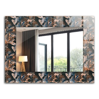 Rektangulär spegel med tryckt ram Blommor och blad