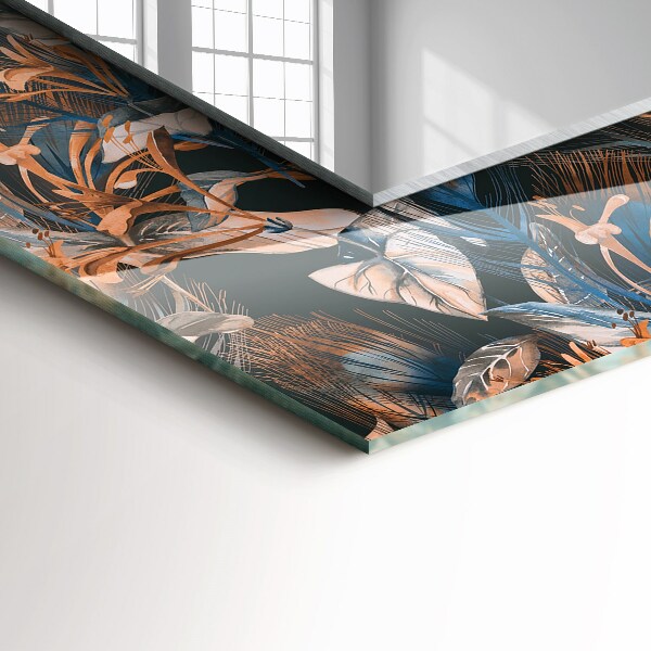 Rektangulär spegel med tryckt ram Blommor och blad