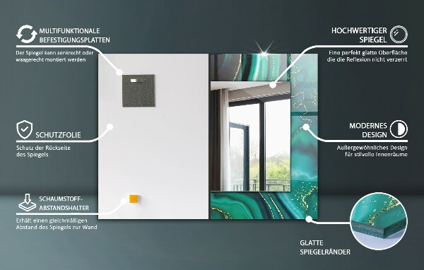 Spegel med tryckt ram Grönt geometriskt mönster