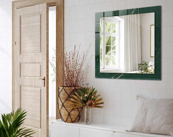 Rektangulär spegel med tryckt ram Gröna och guldiga blad